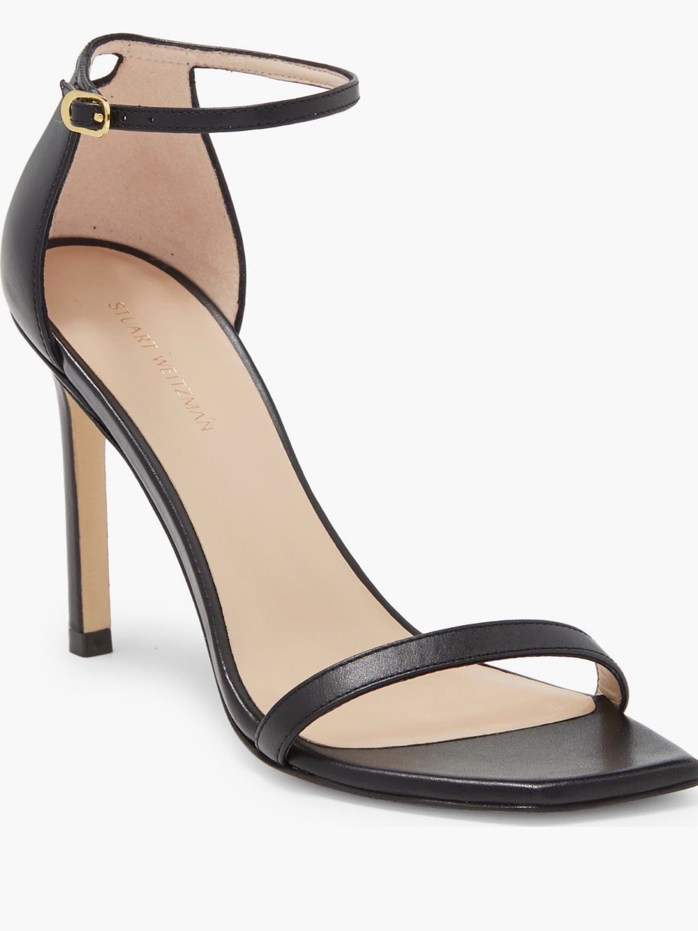 Stuart Weitzman Amelina Black Leather Ankle-Strap Heeled Sandals Size 8